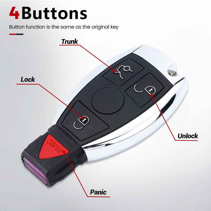 Beefunny 315MHz Smart 3+1 4 Button Replacement Remote Key Fob for Mercedes-Benz Support NEC & BGA 2000-2014 Year, 705 Moto - Image 4
